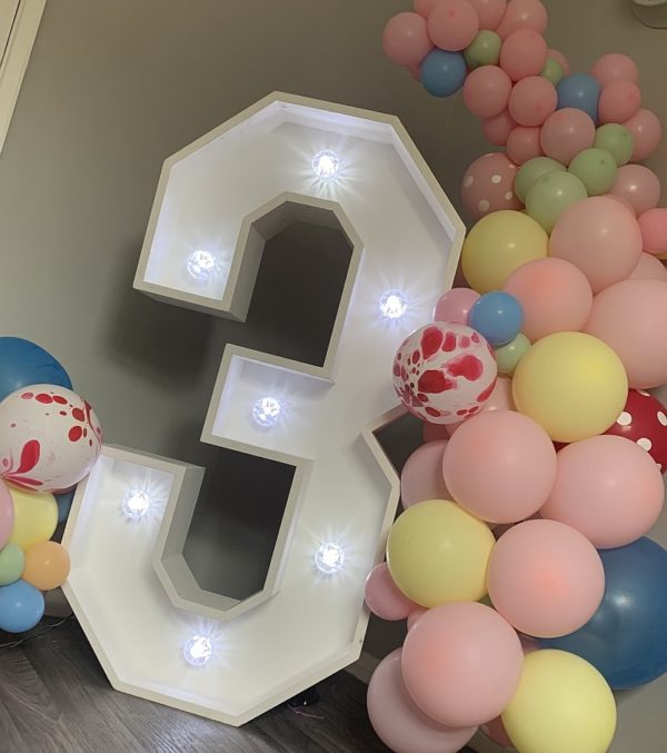 Personalised Giant LED Number with Balloons for birthday party